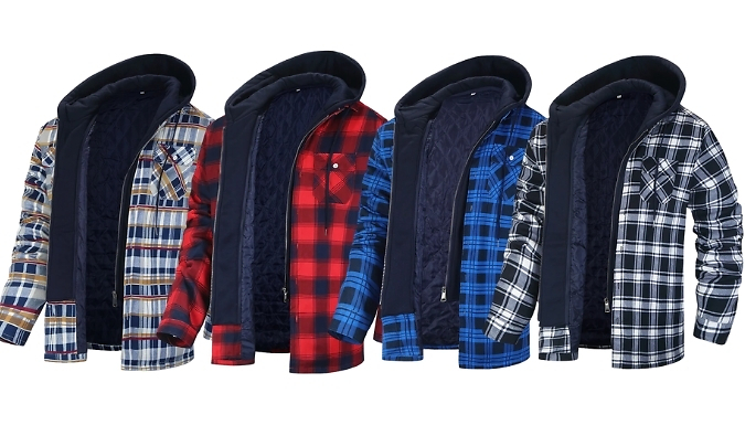 Hooded Plaid Jacket Coat - 4 Colours, 6 Sizes