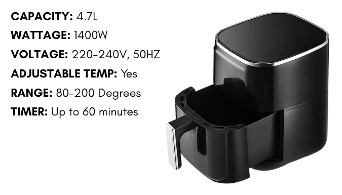 Air Fryer with Smart Touch & Auto Shut-Off - 4.7L, 6L, 8L or 12L!
