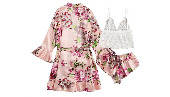 3-Piece Sexy Floral Pyjama Set - 4 Colours & 4 Sizes