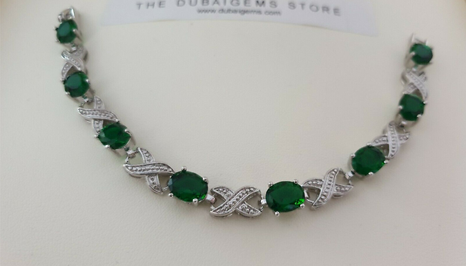 Created Diamond & Green Gemstone Love & Kisses Bracelet