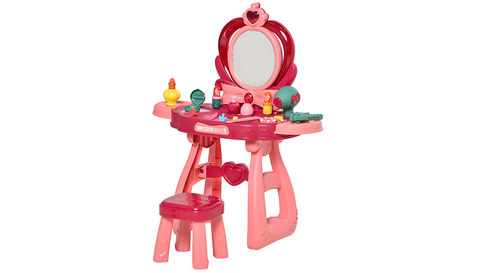 HOMCOM Kids' 36-Piece Interactive Musical Dressing Table With Stool