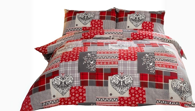 Alpine Red Flannelette Brushed Cotton Bedding Duvet Cover Set - 4 Sizes