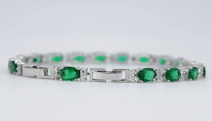 Green Created Diamond Cluster Tennis Bracelet With Jewellery Box