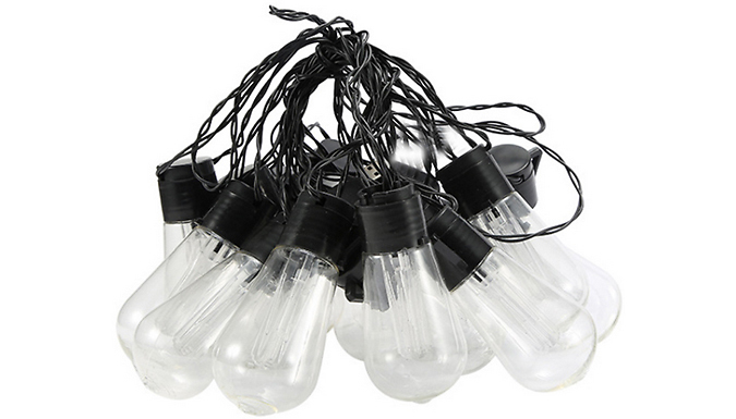 10-30 LED Retro Solar Bulb String Lights - Solar or Battery Powered