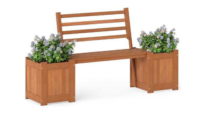 Wooden Garden Bench with 2 Planter Boxes