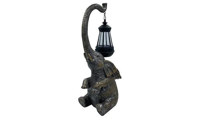 Solar-Powered Elephant With Lamp Garden Statue