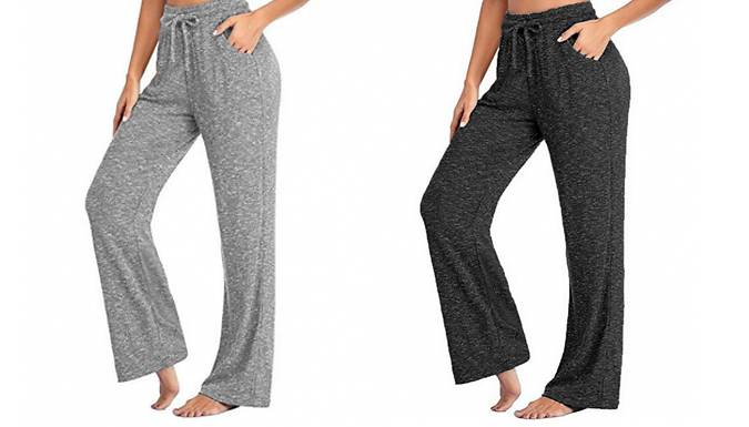 Women's Wide Leg Elastic Waist Lounge Trousers - 7 Colours & 5 Sizes