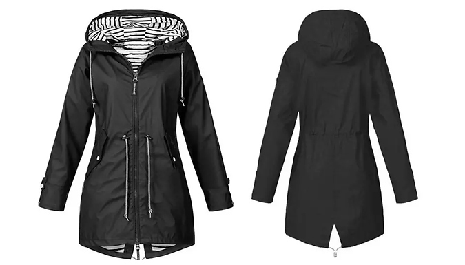 1 or 2 Women’s Longline Hooded Raincoats – 6 Colours & 8 Sizes Deal Price £12.99