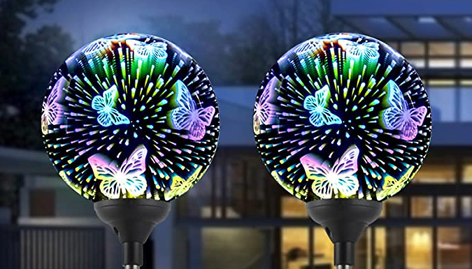 1 or 2 Garden Solar Orb 3D Effect Stake Lights - 3 Designs