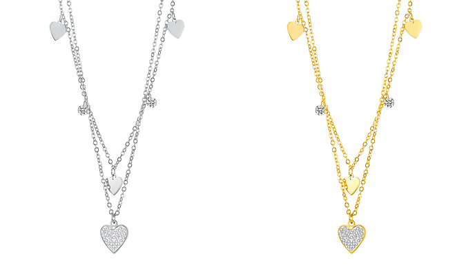 1-2 Pack Love Heart Pendant Necklace - 2 Colours