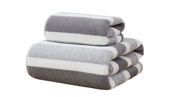 2-Piece Quick Drying Striped Towel Set - 5 Colours