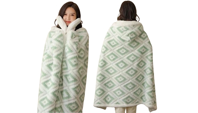 Fluffy Fleece Hooded Blanket - 4 Colours