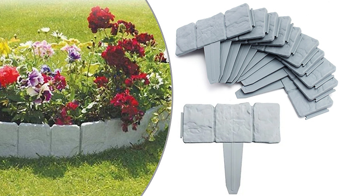 Domosecret 10, 20 or 40-Pack of Grey Cobbled Stone Effect Garden Edging