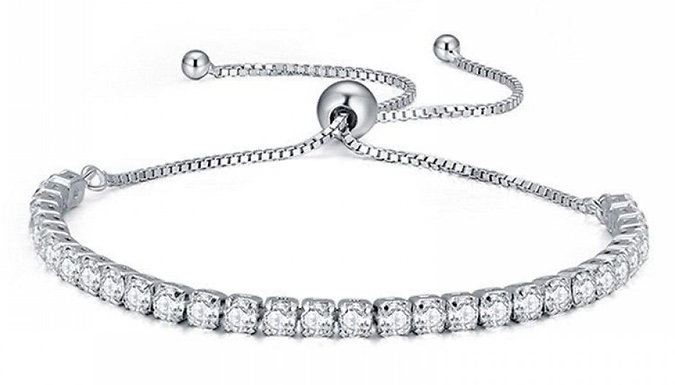 Cubic Zirconia Silver Plated Adjustable Tennis Bracelet