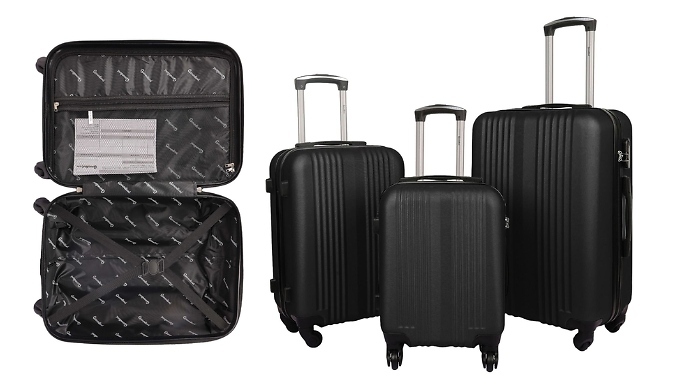 3 Piece Stripe Detail Luggage Set - 6 Colours