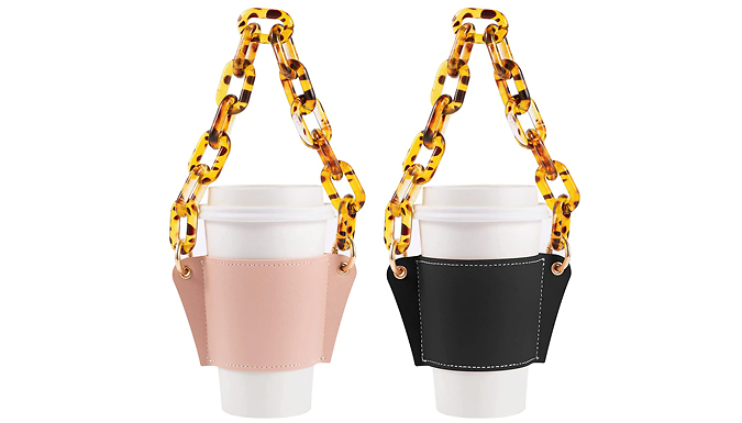 Reusable PU Leather Coffee Sleeve with Detachable Chain - 2 Colours