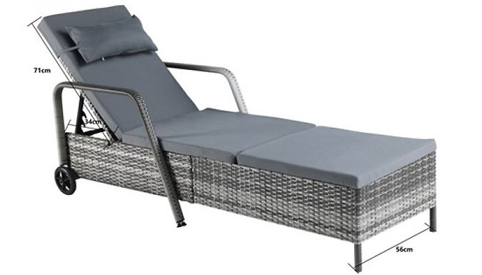 Grey Rattan Reclining Lounger with Cushions - 1 or 2