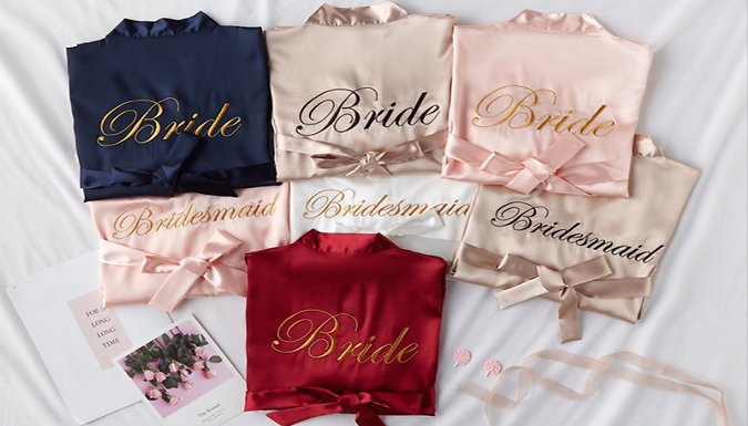 Bride or Bridesmaid Faux Silk Embroidered Dressing Gown - 5 Colours & 5  Sizes