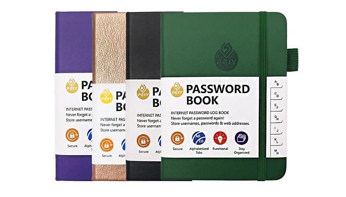 Hardcover Password Keeper Book with Alphabetical Tabs - 4 Colours!