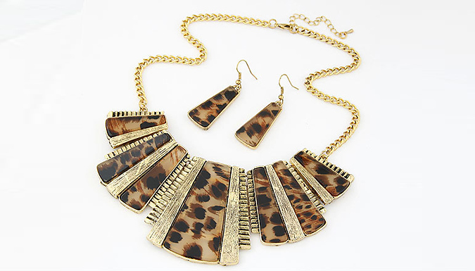 Leopard Print Chunky Necklace & Earring Set