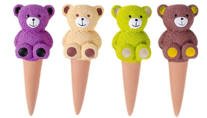 4-Piece Set of Cute Ceramic Teddy Bear Plant Watering Spikes