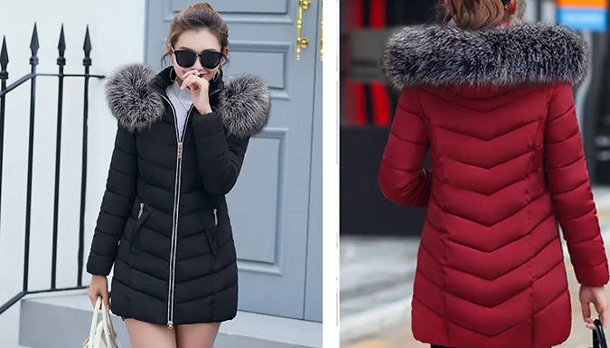 Fitted Winter Puffer Jacket With Fur Hood - 6 Colours & 5 Sizes