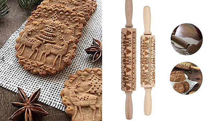 Pollyjoy Christmas Wooden Embossed Rolling Pin - 3 Designs