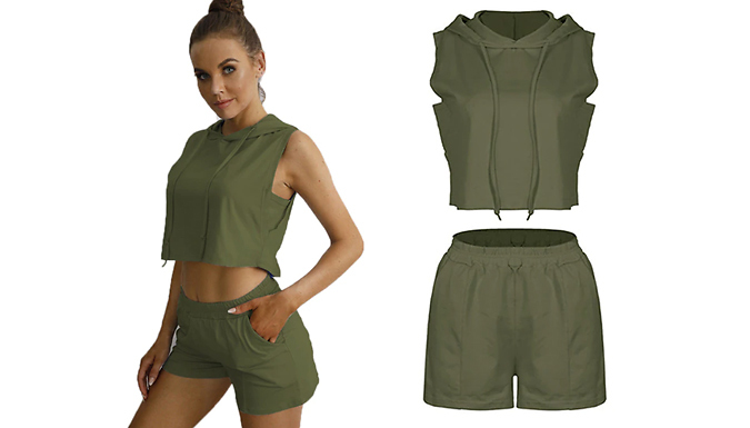 Sporty Cropped Vest-Hoodie & Shorts Loungewear Set - 3 Colours & 5 Sizes