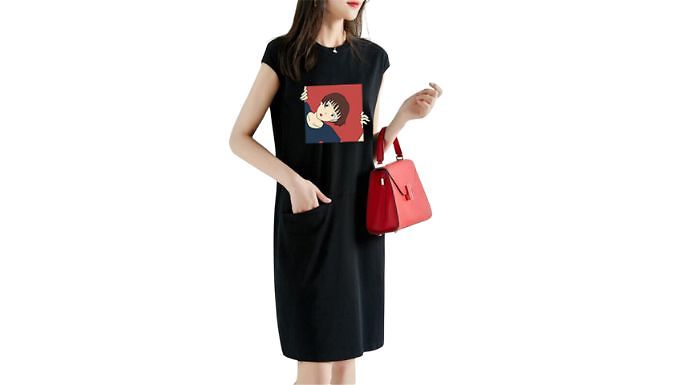 Loose Tshirt Dress with Front Pockets - 2 Colours & 6 Sizes