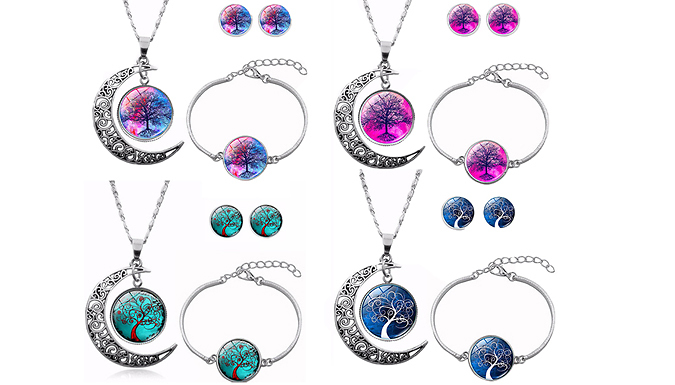 Tree of Life Pendant, Earrings & Bracelet Set - 4 Colours