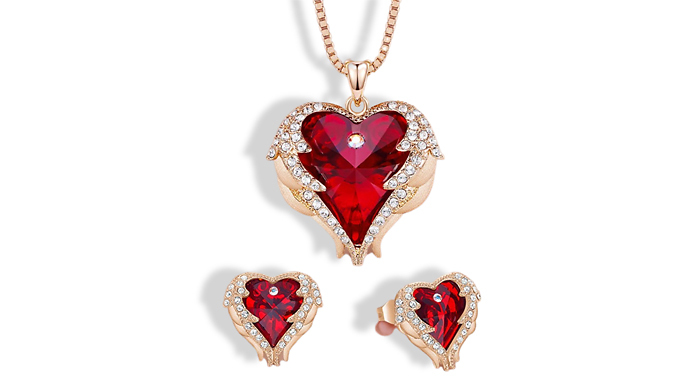 Pink Created Diamond Heart Cut Jewellery Set from Go Groopie