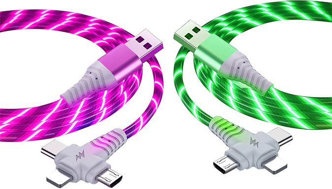 1 or 2-Pack of 3-in-1 Glow Flowing Charging Cable - 4 Colours