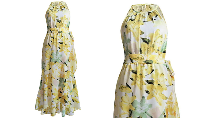 Women's Sleeveless Halter Neck Floral Maxi Dress - 3 Colours & 4 Sizes