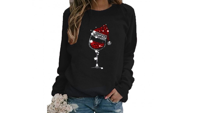Christmas Wine Glass Acid Wash Sweatshirt - 6 Colours and 5 Sizes from Go Groopie IE