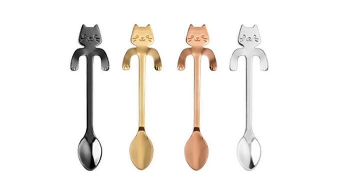 2, 4 or 6-Pack of Stainless Steel Cat Spoons - 4 Colours