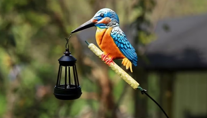 Solar-Powered Bird Garden Stake with Hanging Lantern
