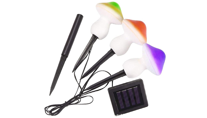 3-Pack of Mushroom Solar Garden Lawn Lights - 2 Colours