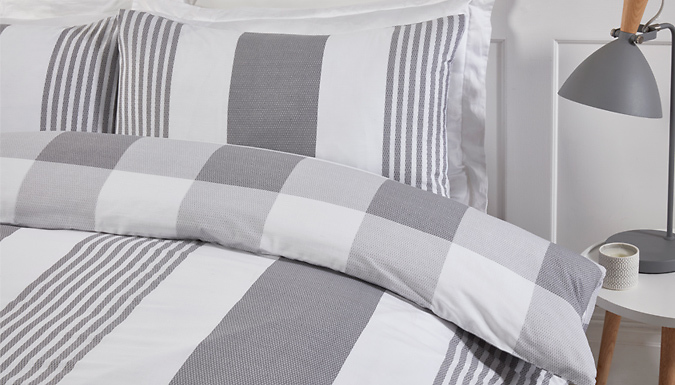 Chambray Stripe Reversible Duvet Set - 2 Colours & 4 Sizes