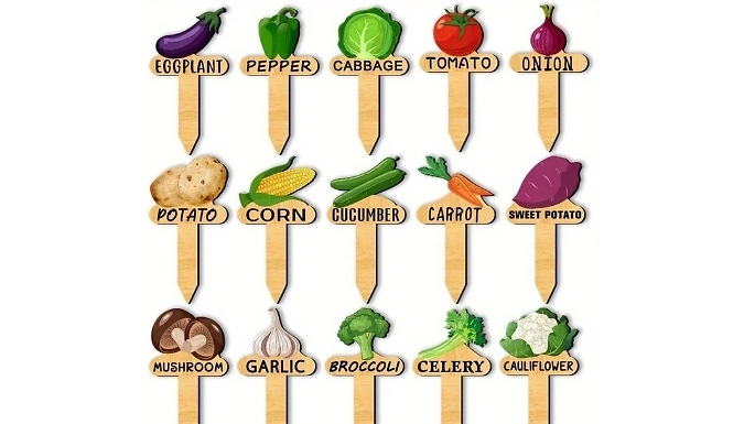 15 or 30-Pack of Wooden Gardening Vegetable Plant Labels