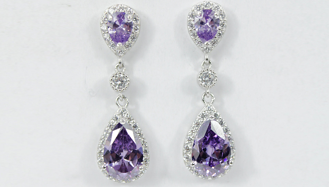 Purple Gemstone Created Diamond Drop Earrings