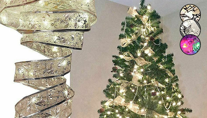 4m Silver Ribbon Warm White Christmas Ribbon Lights Decoration, Double  Layer Color Ribbon With Gold Print For Christmas Tree, Ornaments And  Decorations