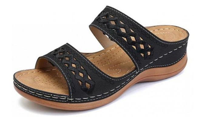 Slip-On Arch Support Double Strap Wedge Sandals - 7 Colours & 5 Sizes