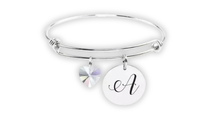 Heart Charm Initial Bangle - 26 Options!