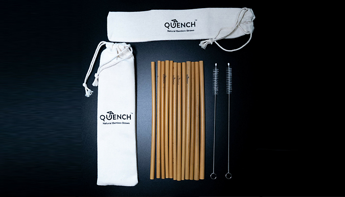 12x Bamboo Drinking Straws with Brushes & Pouches