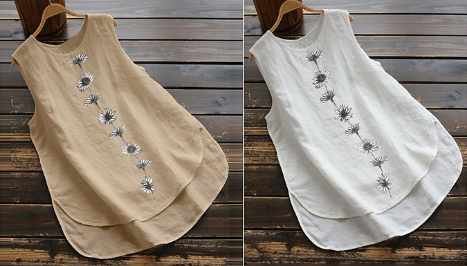 Daisy Print Round-Neck Casual Vest - 3 Colours & 5 Sizes