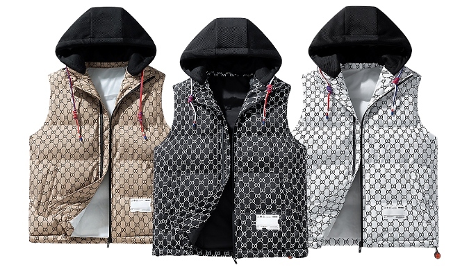 Men's Thick Hooded Printed Gilet - 3 Colours & 6 Sizes