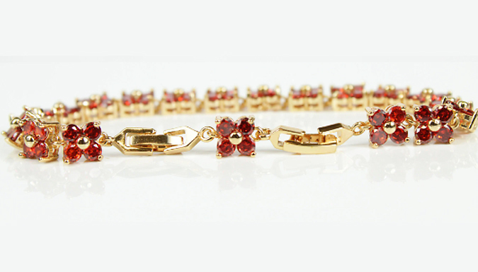 Red Gem Flower Created Diamond Bracelet With Jewellery Box