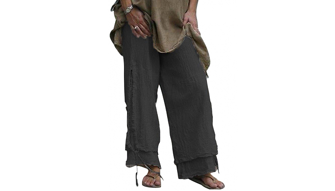 Summer Extra Wide Leg Double Hem Trousers - 3 Colours & 5 Sizes