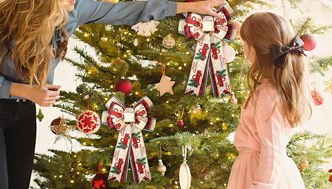 2-Piece Christmas Decorative Wreath Bow Set - 4 Colours