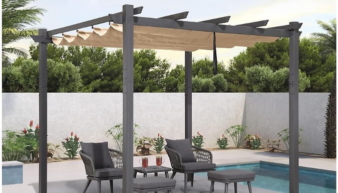 3x3m Wind & Water-Resistant Metal Pergola with Retractable Roof - 2 Colours!